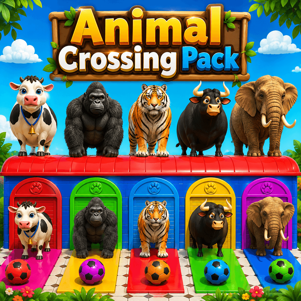 Cartoon animals crossing a zebra crossing on the road